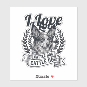 Adesivo Eu Amo Meu Design de Gravura Antiga de Cão de Gado