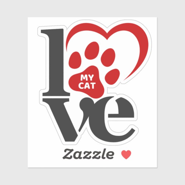 Adesivo Eu Amo Meu Gato (Folha)