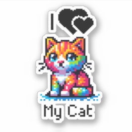 Adesivo Eu Amo Meu Gato | Pixel Art