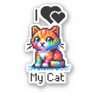 Adesivo Eu Amo Meu Gato   Pixel Art
