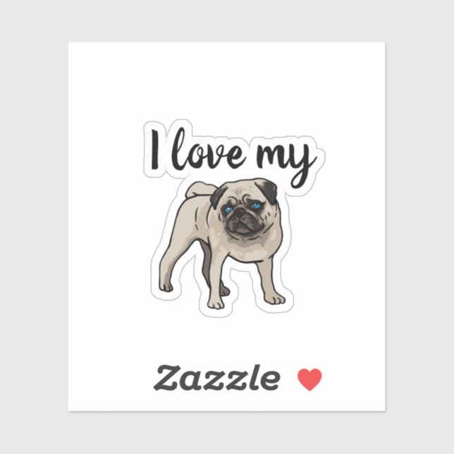 Adesivo Eu Amo Meu Pug (Folha)