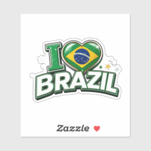 Adesivo Eu Amo o Brasil Fã Patriótico de Futebol   Brasile