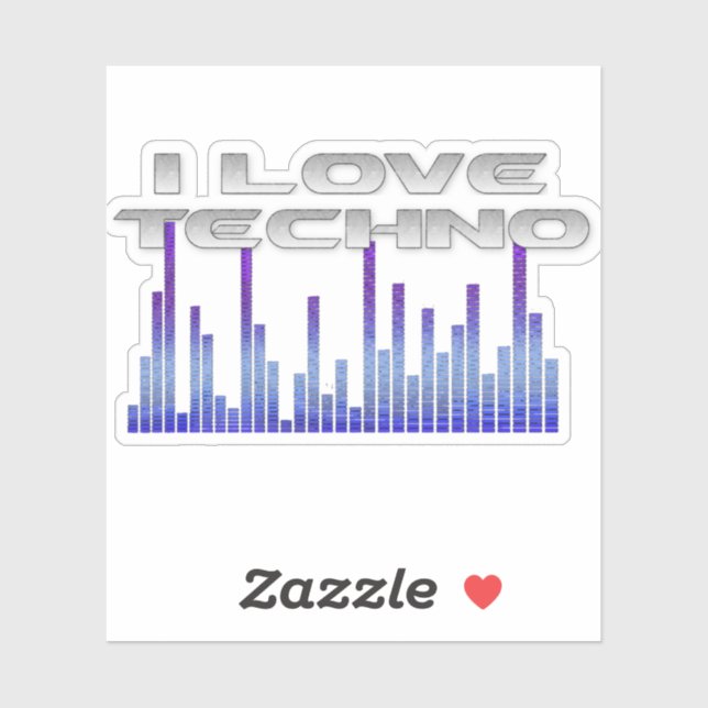 Adesivo Eu amo o Techno (Folha)