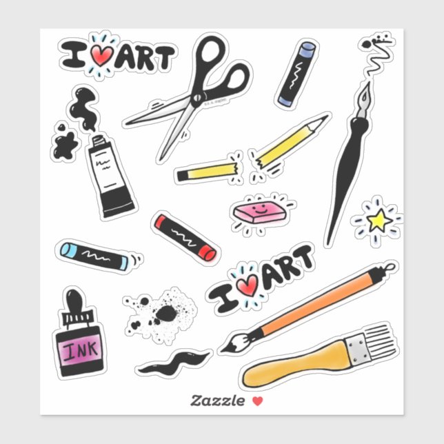 Adesivo Eu Amo Suprimentos De Arte (Folha)