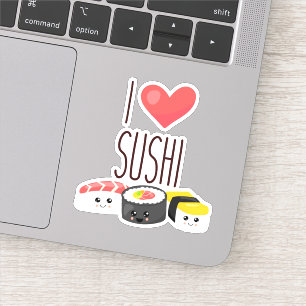 Adesivo eu amo sushi cita rolos sashimi surimi comida