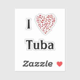 Adesivo Eu Amo Tuba Coração Vermelho de Notas Musicais Vin