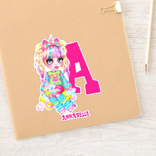 Adesivo Eu Amo Unicórnios Kawaii Chibi Girl Chamada Gift