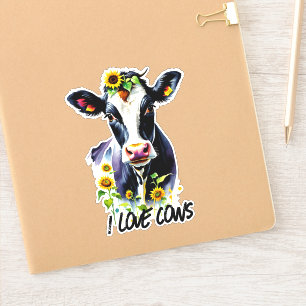 Adesivo Eu Amo Vacas Vaca Holstein em Girassóis