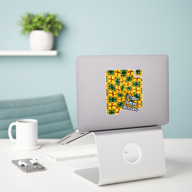 Adesivo Eu Gosto De Flores Únicas (Laptop na mesa)
