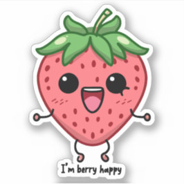 Adesivo Eu sou Berry Happy, fofinha, saltando morango kawa