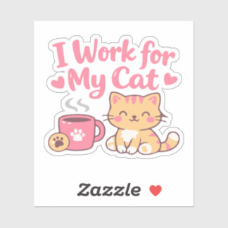 Adesivo Eu Trabalho para o Meu Gato – Design de Gato Kawai