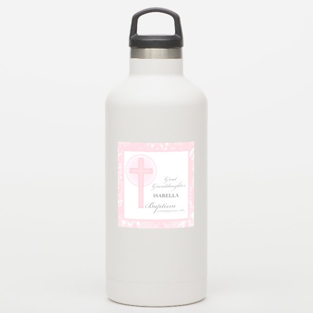 Adesivo Excelente Batismo Avô Lace Rosa Personalizado (Garrafa d'água)