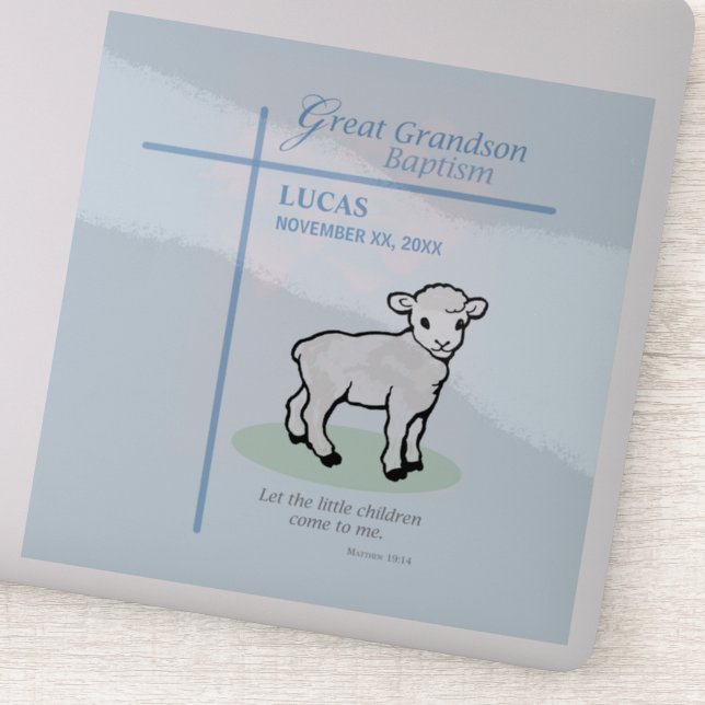 Adesivo Excelente Neto Baptism Blue Lamb Personalizado (Detalhe)