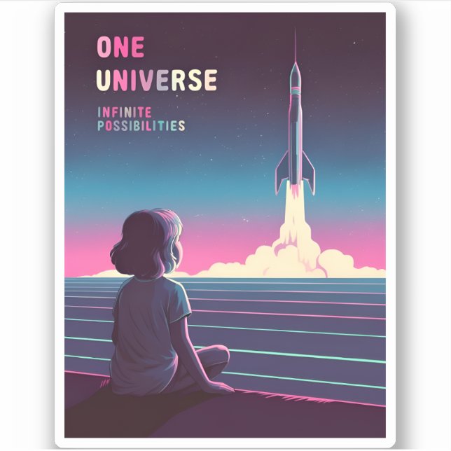 Adesivo Exploração do Espaço Vaporwave LoFi 80s (Frente)