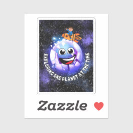 Adesivo Explorando um planeta na época. Rapaz em um foguet