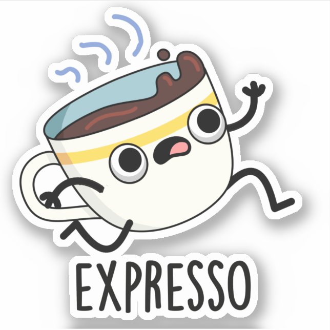 Adesivo Expresso Funny Executando Café Pun (Frente)