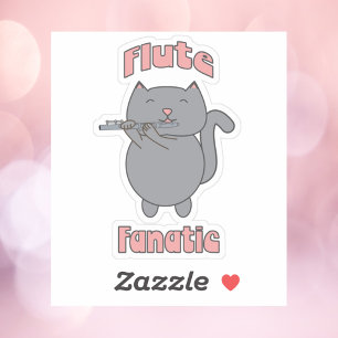 Adesivo Fã de Flauta Rosa Cinza Gato