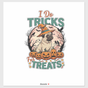 Adesivo Faça Truques Guloseimas Halloween Pug Bruxa Chapéu