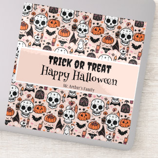 Adesivo Faça um Trick do Halloween rosa ou trate o nome da