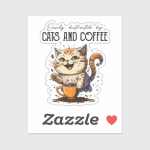Adesivo Fácil Distração Por Gatos E Café Cat Lovers Co