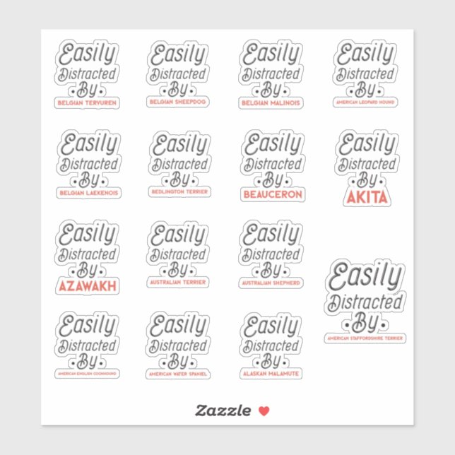 Adesivo Facilmente distraído por Cães, Pacote de (Folha)