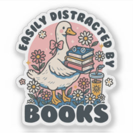Adesivo Facilmente Distraído Por Ganso Vintage Com Livros