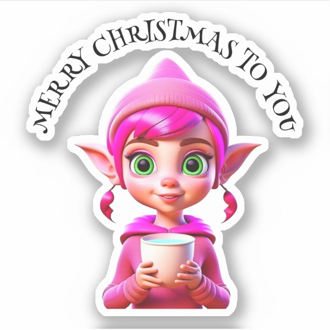 Adesivo Fada Rosa Fofa com Café ou Cacau Natal (Frente)