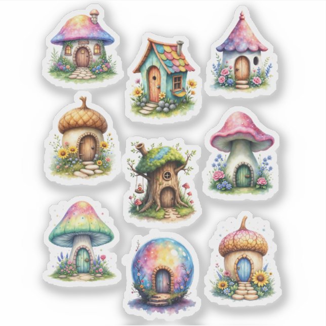 Adesivo Fairy Houses Scrapbook Junk Journal Sticker Sheet (Frente)