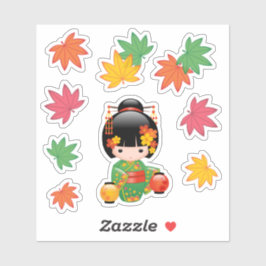 Adesivo Fall Kokeshi Doll - Garota Kimono Geisha Japonesa
