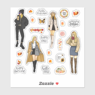 Adesivo Fall Stickers Ação de Graças decala mulher loira