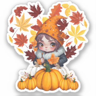 Adesivo Fall Vibes Gnome Pumpkin Heart Hello Autumn Vibes