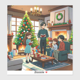 Adesivo Família à volta da lareira no Natal - Sticker