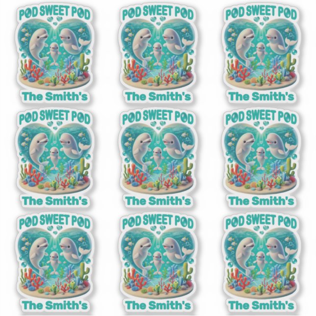 Adesivo Família de baleias "Pod Sweet" Personalizável (Frente)