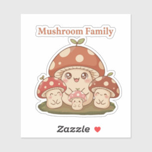 Adesivo Família de Cogumelos Fofos Kawaii Cottagecore