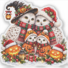 Família de Coruja Snowy Natalween Festa de Inverno