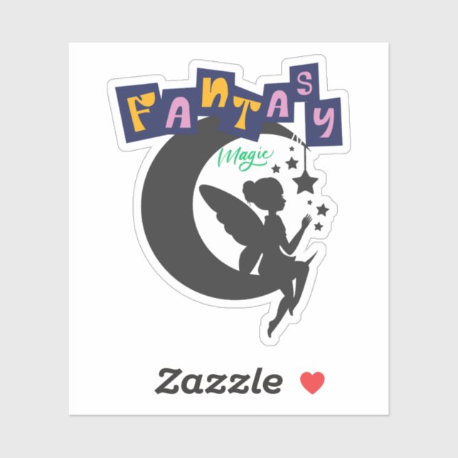 Adesivo Fantasia Magia - Fada Sentada na Lua com Estrelas (Folha)