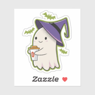 Adesivo Fantasma Bonita do Halloween com Taça de Café