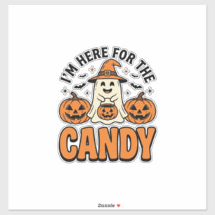 Adesivo Fantasma de Halloween Aqui Para O Doce Fofo Vintag