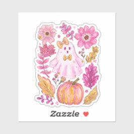 Adesivo Fantasma de Halloween Rosa Pastel com Flores e Abó