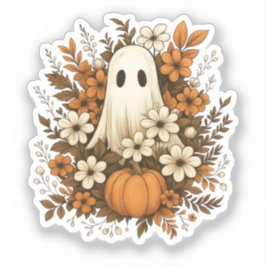 Adesivo Fantasma Fofo Com Abóbora E Flores De Outono – Hal
