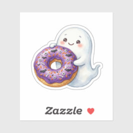 Adesivo Fantasma Fofo Segurando Donut de Halloween Assusta