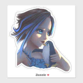 Adesivo Fantasy anime girl with antarctic penguin sticker
