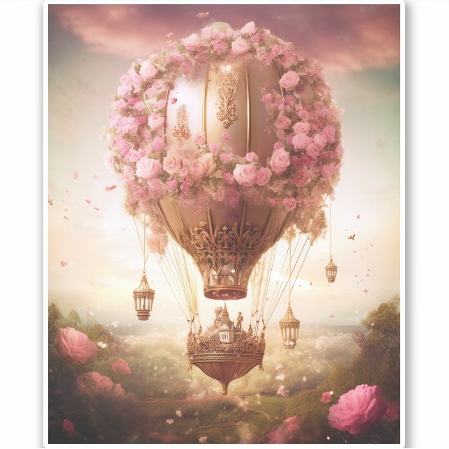 Adesivo Fantasy Hot Air Balloon Rosa Dourado (Frente)