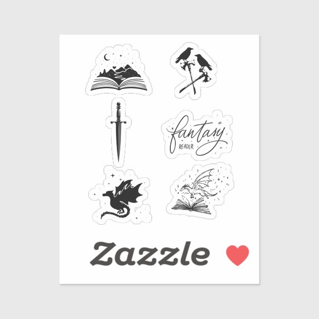 Adesivo Fantasy reader collection with dagger dragon book (Folha)