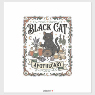 Adesivo Farmácia de Gato Preto Bruxa Mística Apothecary 