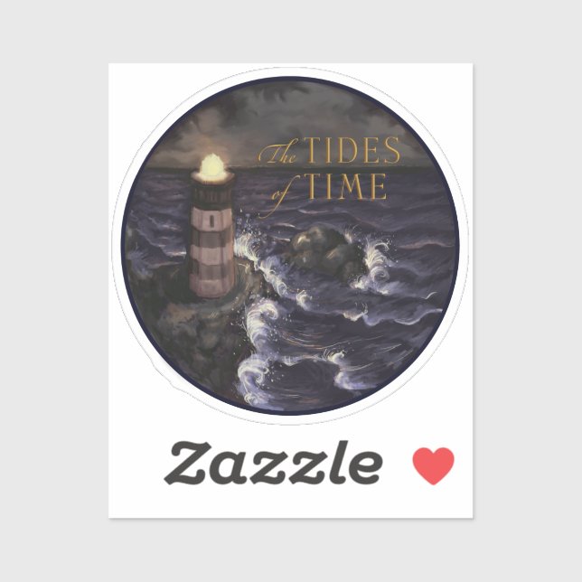 Adesivo Farol "As marés do tempo" em uma tempestade (Folha)
