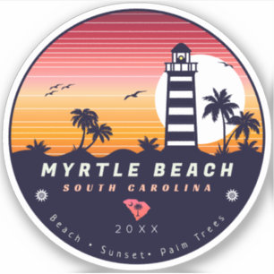 Adesivo Farol de Myrtle Beach SC Retro Sunset Souvenirs
