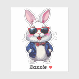 Adesivo Fashionable Bunny Sticker with Bow and Jacket