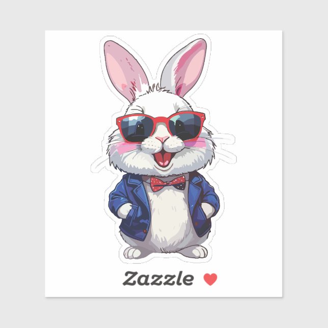 Adesivo Fashionable Bunny Sticker with Bow and Jacket (Folha)