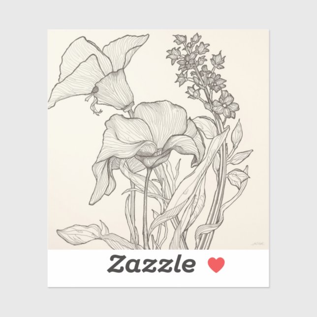 Adesivo Fashioned by Nature: Intricate Black & White Plant (Folha)